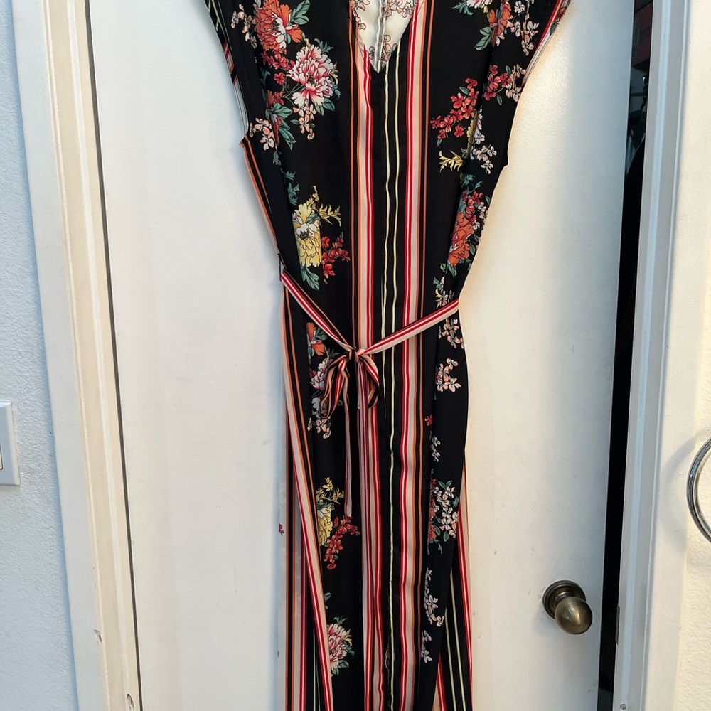 Anthropologie DRA Black Floral Striped Midi Dress